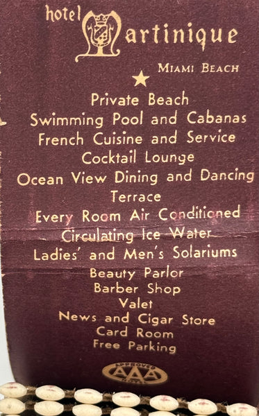 "Hotel Martíneique" Miami Beach, FL Vintage Feature Matchbook
