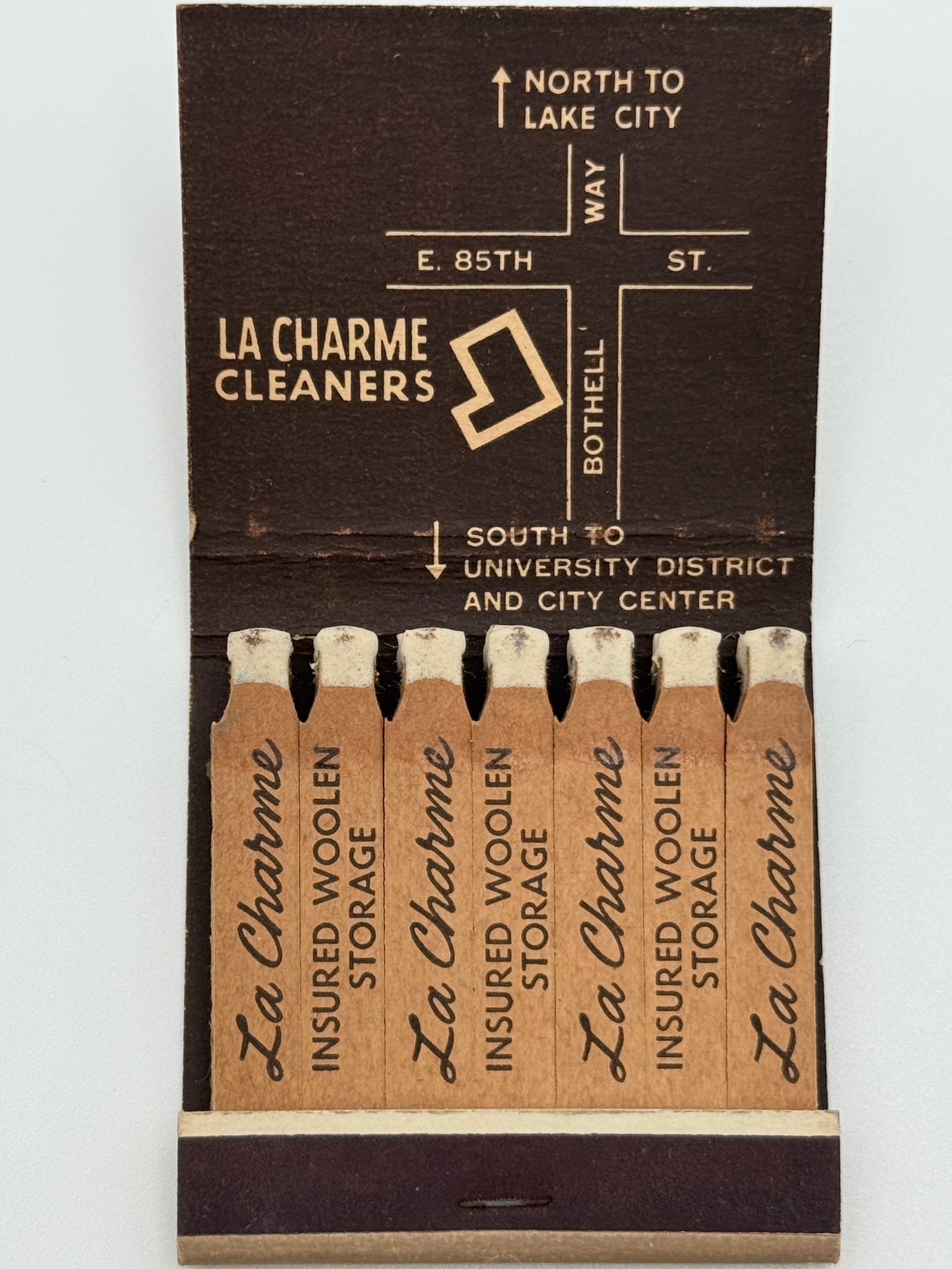 "La Charme Cleaners" Seattle, WA Vintage Feature Matchbook