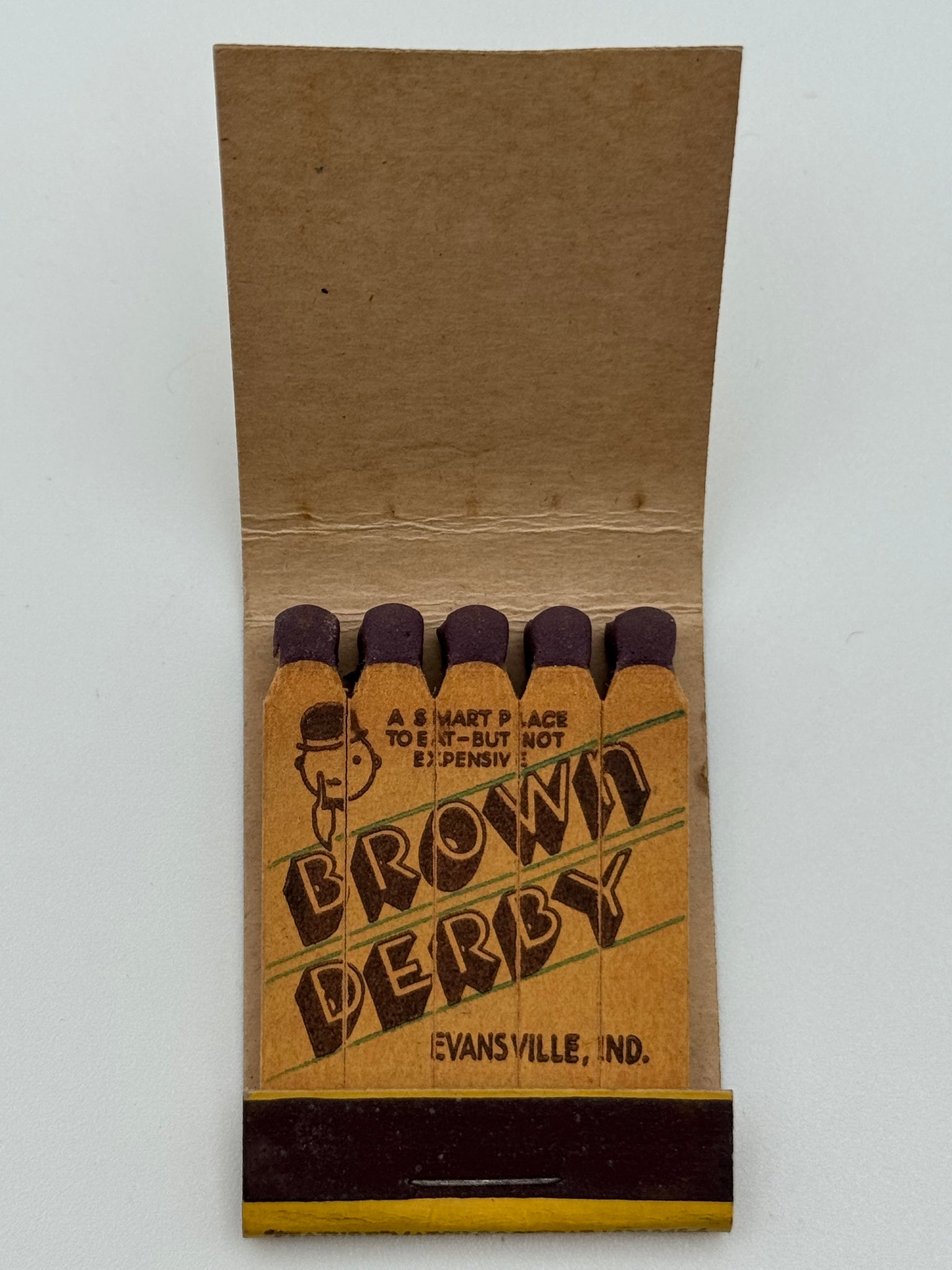 "Brown Derby" Evansville, IN Vintage Feature Matchbook