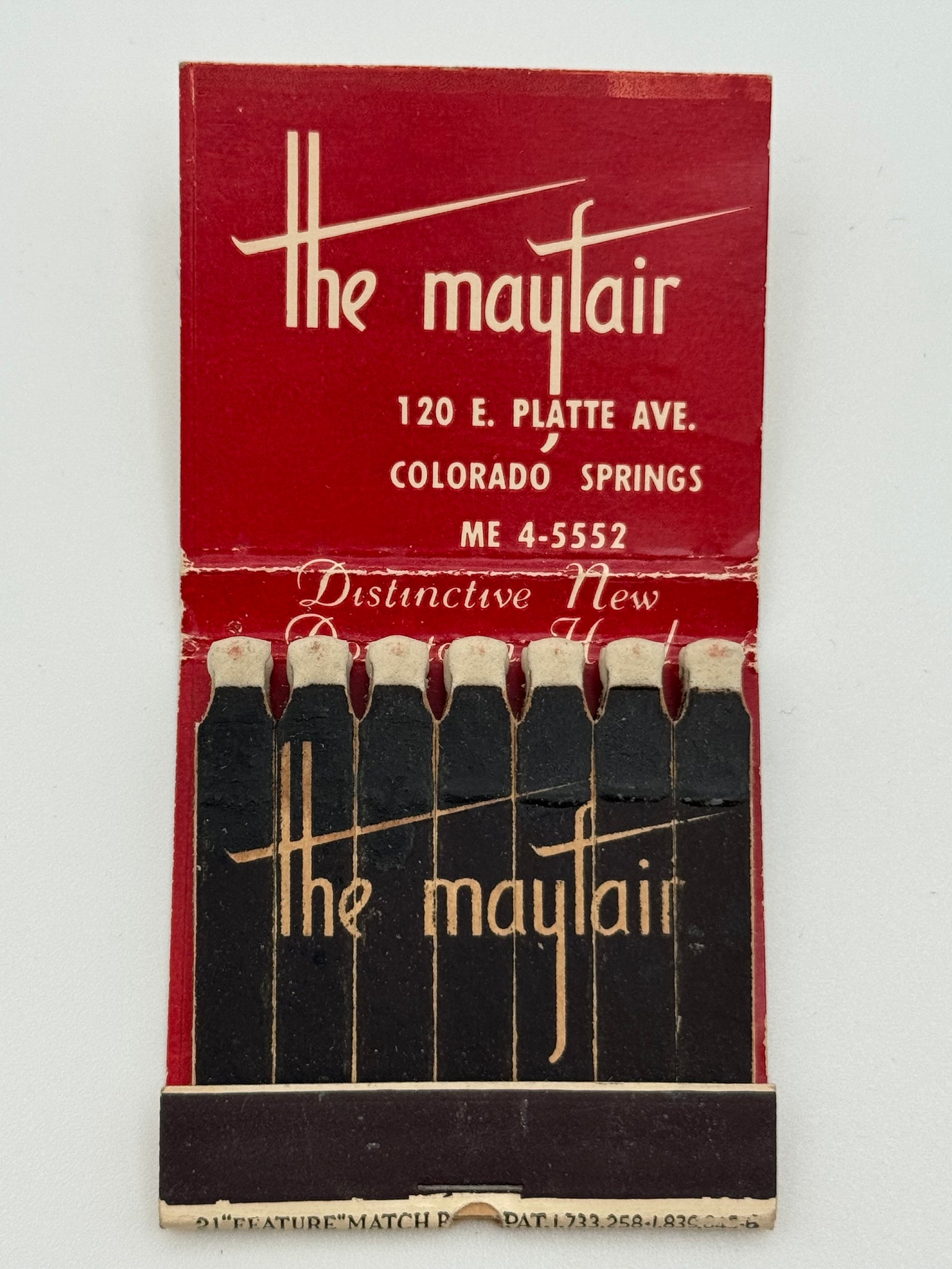 "The Mayfair" Colorado Springs, ME Vintage Feature Matchbook