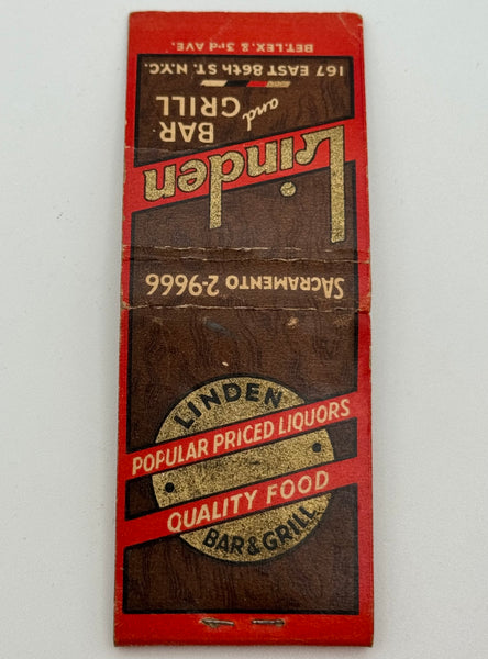 "Linden Bar and Grill" New York, NY Vintage Feature Matchbook