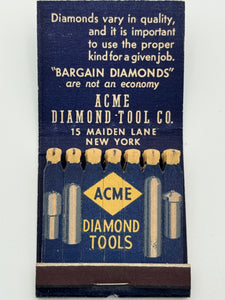 "Acme Diamond Tool Co." New York, NY Vintage Feature Matchbook
