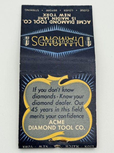 "Acme Diamond Tool Co." New York, NY Vintage Feature Matchbook