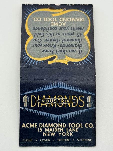 "Acme Diamond Tool Co." New York, NY Vintage Feature Matchbook