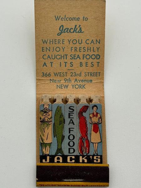 "Jack’s Sea Food Restaurant" New York, NY Vintage Feature Matchbook