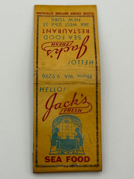 "Jack’s Sea Food Restaurant" New York, NY Vintage Feature Matchbook