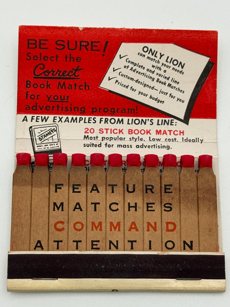 "Lion Match Co. Inc. / John J. Adrian" Salesman's Business Card Vintage Feature Matchbook