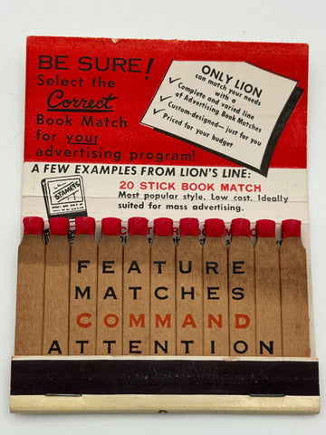 "Lion Match Co. Inc. / John J. Adrian" Salesman's Business Card Vintage Feature Matchbook