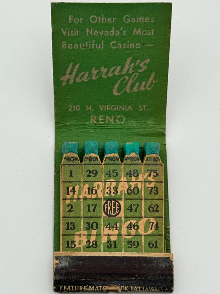 "Harrah’s Club / BINGO" Reno, NV Vintage Feature Matchbook B
