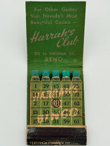 "Harrah’s Club / BINGO" Reno, NV Vintage Feature Matchbook
