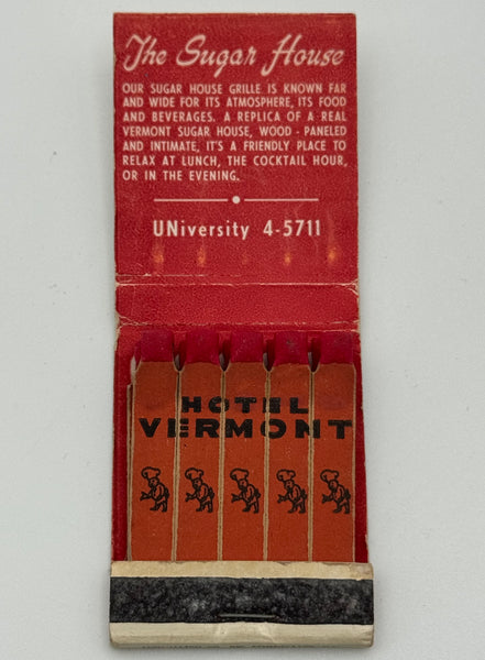 "Hotel Vermont / The Colony" Burlington, VT Vintage Feature Matchbook