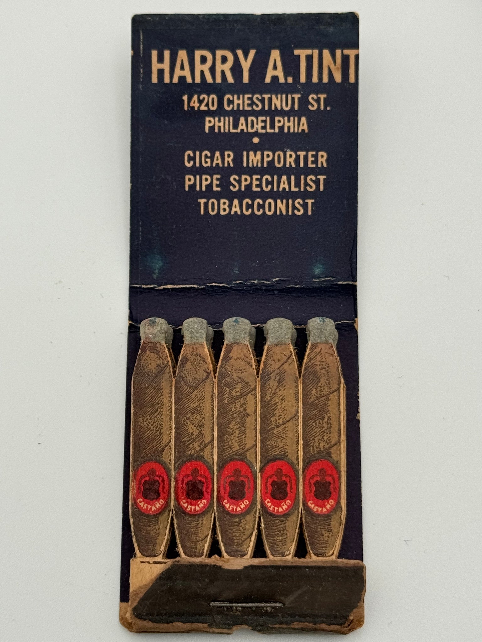 "Harry A. Tint Tobacconist" Phila, PA Vintage Feature Matchbook