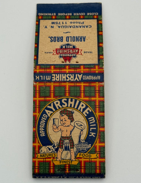 "Ayrshire Milk / Arnold Bros" Canandaigua, NY Vintage Feature Matchbook
