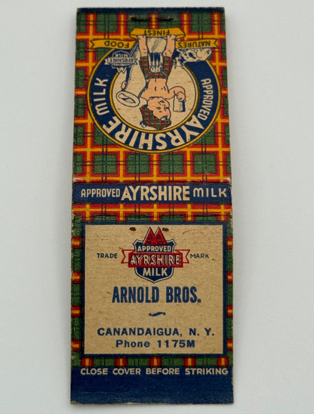 "Ayrshire Milk / Arnold Bros" Canandaigua, NY Vintage Feature Matchbook