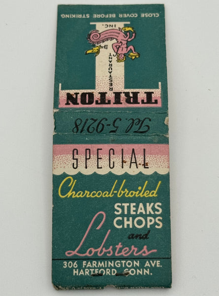 "Triton Restaurant" Hartford, CT Vintage Feature Matchbook