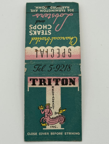 "Triton Restaurant" Hartford, CT Vintage Feature Matchbook