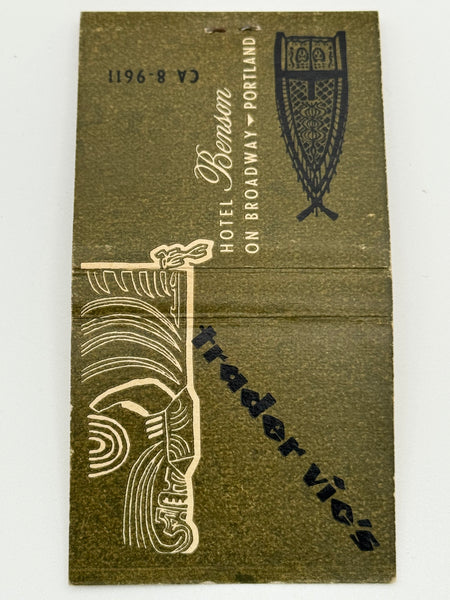 "Trader Vic’s / Hotel Benson" Portland, OR Vintage Feature Matchbook