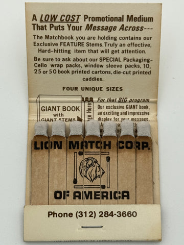 "Lion Match Corp of America Salesmen's Business Card" Chicago, IL Vintage Feature Matchbook
