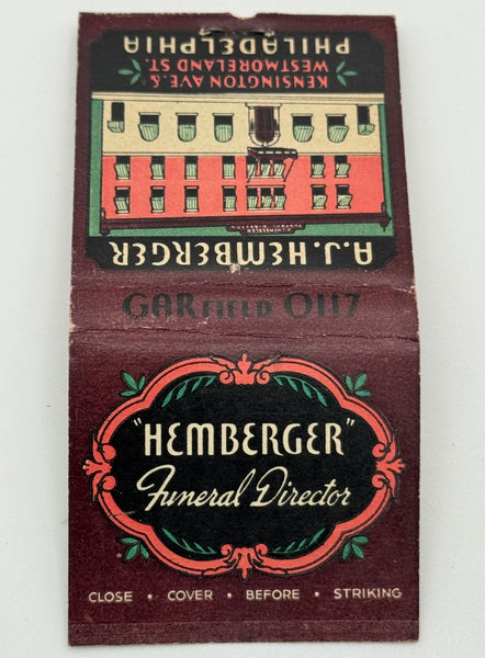 "A.J. Hemberger" Philadelphia, PA Vintage Feature Matchbook