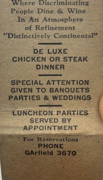 "Rex Italian Restaurant" Vintage Feature Matchbook