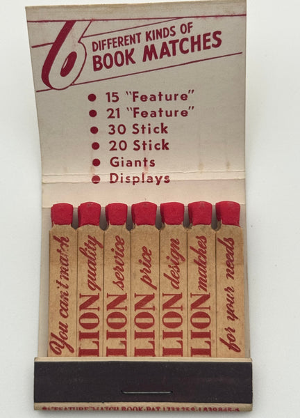 "Lion Match Co. Inc. / Howard C. Benedict" Vintage Feature Matchbook