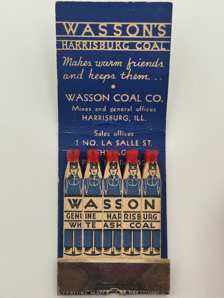 "Stevenson Coal Company / Wasson’s Coal Company" Harrisburg, IL Vintage Feature Matchbook