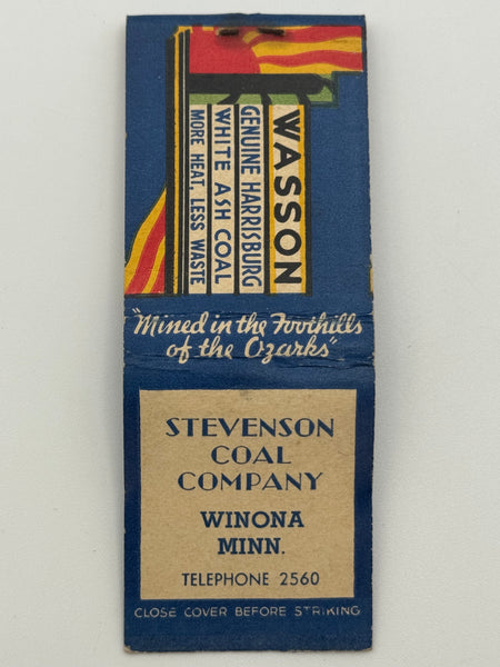 "Stevenson Coal Company / Wasson’s Coal Company" Harrisburg, IL Vintage Feature Matchbook