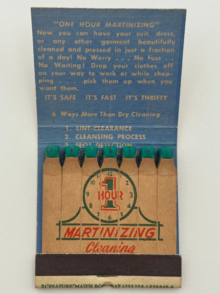 "One Hour Martinizing" Pittsburgh, PA Vintage Feature Matchbook