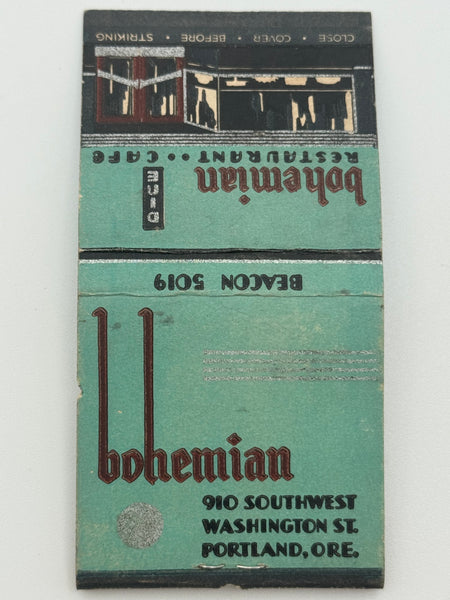 "Bohemian Restaurant" Portland, OR Vintage Feature Matchbook