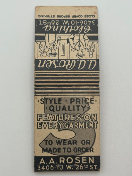 "A.A. Rosen Clothing" Vintage Feature Matchbook