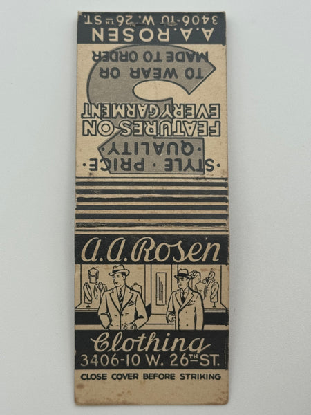 "A.A. Rosen Clothing" Vintage Feature Matchbook