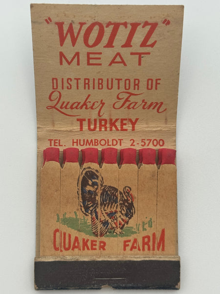 "Wotiz Meat" Newark, NJ Vintage Feature Matchbook