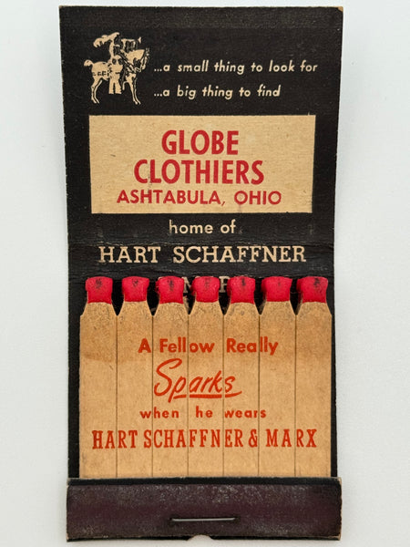 "Globe Clothiers / Hart Schaffner & Marx Clothes"  Ashtabula, OH Vintage Feature Matchbook