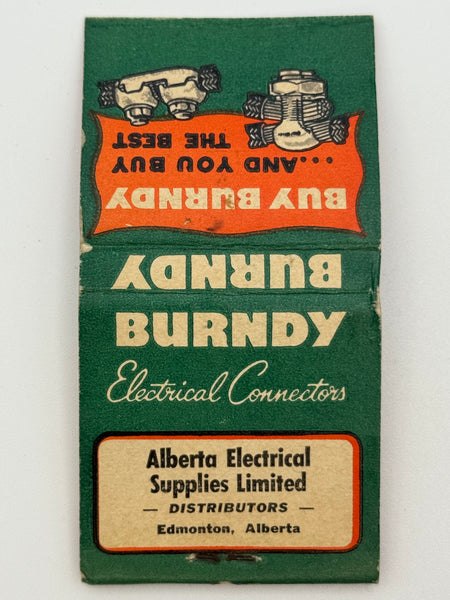 "Alberta Electrical Supplies Limited / Burndy"  Edmonton, Alberta Vintage Feature Matchbook