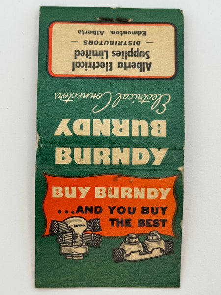 "Alberta Electrical Supplies Limited / Burndy"  Edmonton, Alberta Vintage Feature Matchbook