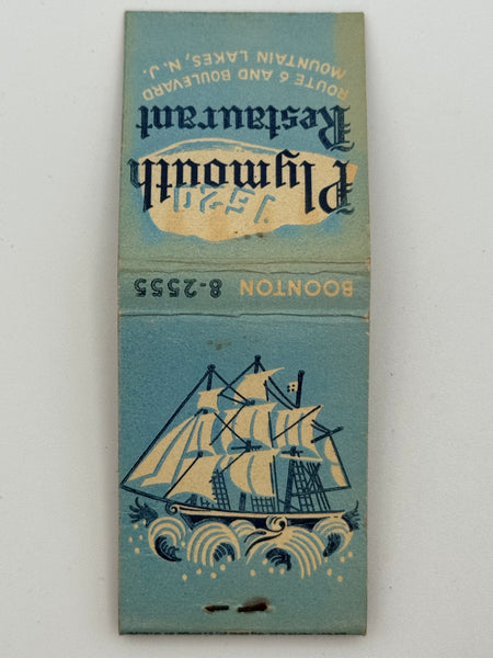 "Plymouth Restaurant"  Mountain Lakes, NJ Vintage Feature Matchbook