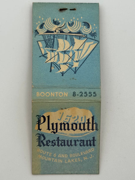 "Plymouth Restaurant"  Mountain Lakes, NJ Vintage Feature Matchbook