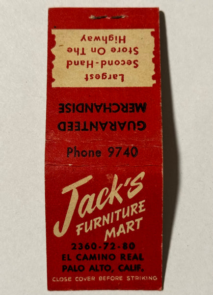 "Jack's Furniture" Palo Alto, CA Vintage Feature Matchbook