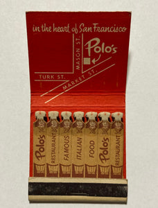 "Polo's Italian Restaurant" San Francisco, CA Vintage Feature Matchbook