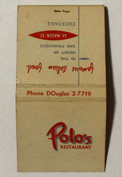 "Polo's Italian Restaurant" San Francisco, CA Vintage Feature Matchbook