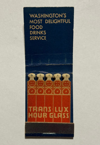 "Trans Lux Hour Glass" Washington, DC Vintage Feature Matchbook