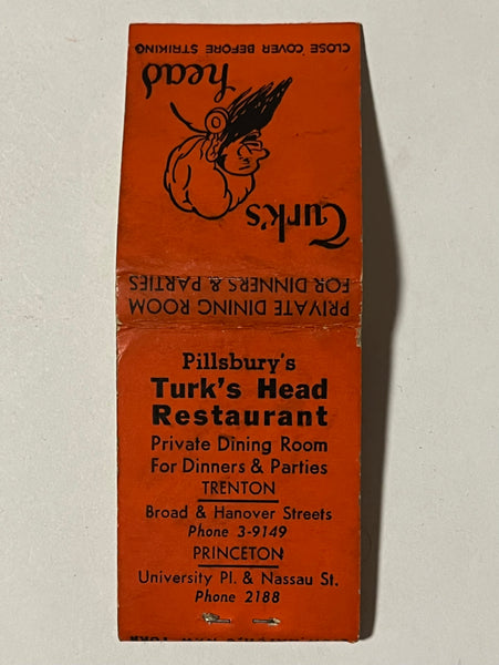 "Turk's Head" Trenton & Princeton, NJ Vintage Feature Matchbook