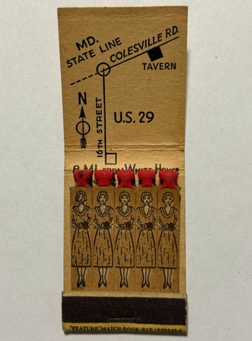 "Mrs. K’s Toll House Tavern" Silver Spring, MD Vintage Feature Matchbook