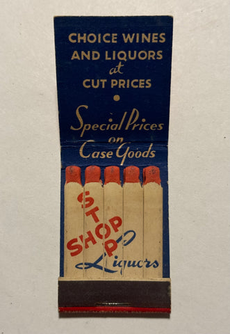 "Stop Shop Liquors" Vintage Feature Matchbook