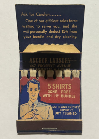 "Anchor Laundry" Prospect Park, PA Vintage Feature Matchbook with a Pop-Up Display