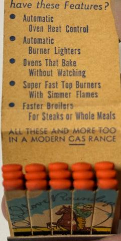 "Oklahoma Natural Gas Company -New Gas Range" Vintage Feature Matchbook