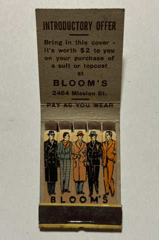 "Blooms Men's Clothing Store" Vintage Feature Matchbook