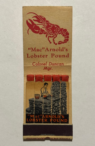 "'Mac' Arnold’s Lobster Ponds" Portsmouth, NH Vintage Feature Matchbook