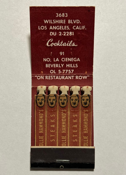 "Ollie Hammond’s Steakhouse" Beverly Hills, CA Vintage Feature Matchbook