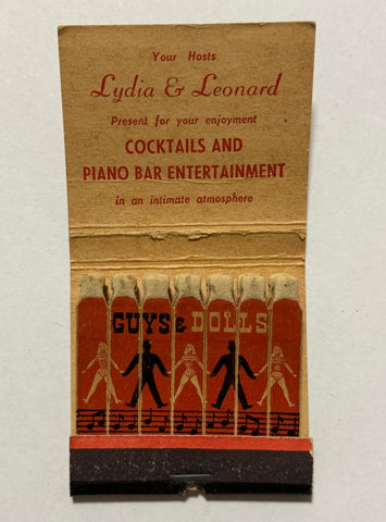 "Guys and Dolls Cocktails" Pasadena,CA Vintage Feature Matchbook